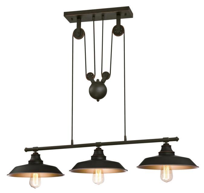 3 Light Island Pulley Pendant Oil Rubbed Bronze Finish with Highlights