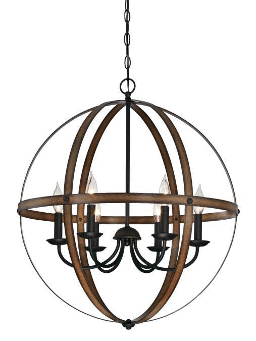 6 Light Chandelier Barnwood and Oil Rubbed Bronze Finish