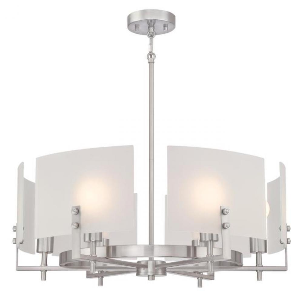 6 Light Chandelier Brushed Nickel Finish Frosted Glass