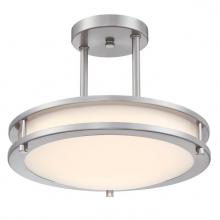 Westinghouse 6136600 - 12 in. 15W LED Semi-Flush wtColor Temperature Selection Brushed Nickel Finish Frosted Acrylic Shade