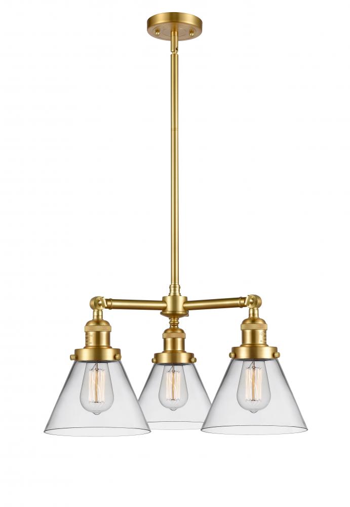 Cone - 3 Light - 22 inch - Satin Gold - Stem Hung - Chandelier