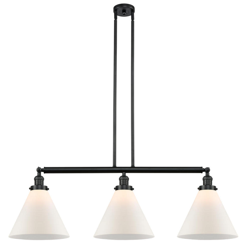 Cone - 3 Light - 44 inch - Matte Black - Stem Hung - Adjustable Island Light