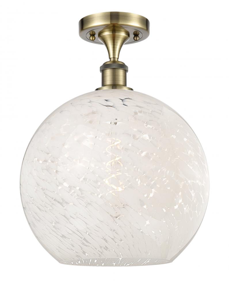 White Mouchette - 1 Light - 12 inch - Antique Brass - Semi-Flush Mount