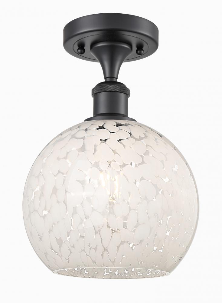 White Mouchette - 1 Light - 8 inch - Matte Black - Semi-Flush Mount