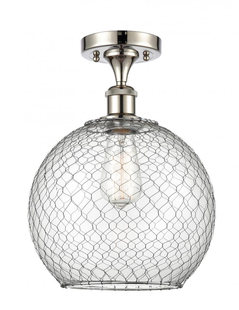 Farmhouse Chicken Wire - 1 Light - 10 inch - Polished Nickel - Semi-Flush Mount