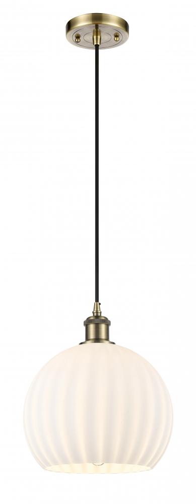 White Venetian - 1 Light - 10 inch - Antique Brass - Cord Hung - Mini Pendant
