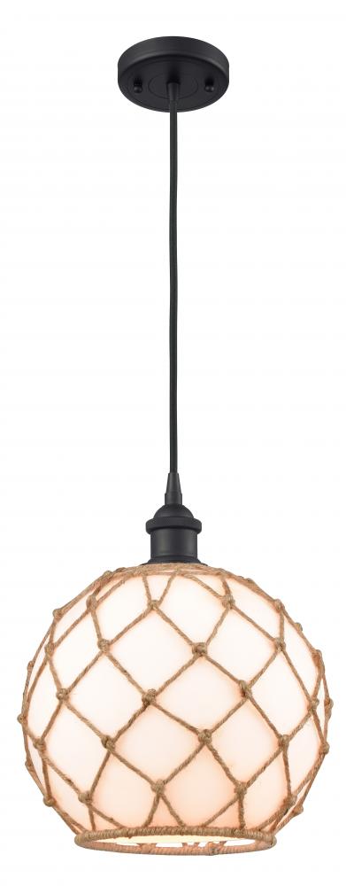 Farmhouse Rope - 1 Light - 10 inch - Matte Black - Cord hung - Mini Pendant