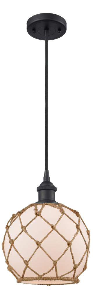 Farmhouse Rope - 1 Light - 8 inch - Matte Black - Cord hung - Mini Pendant