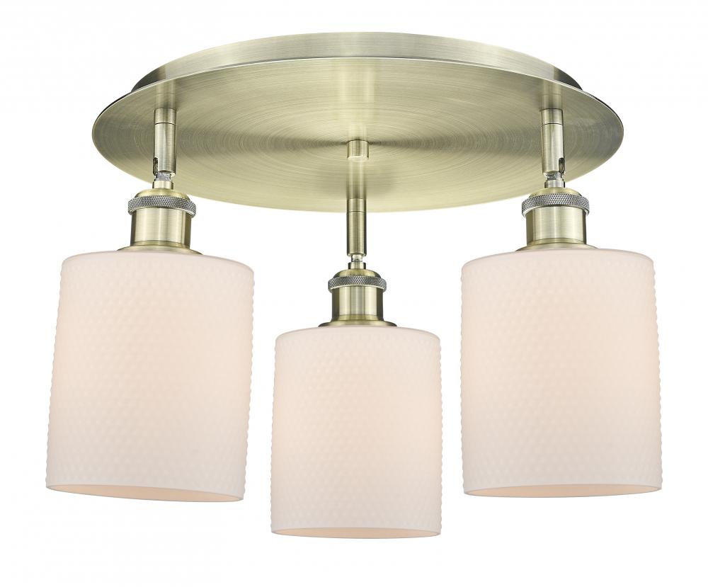 Cobbleskill - 3 Light - 17 inch - Antique Brass - Flush Mount