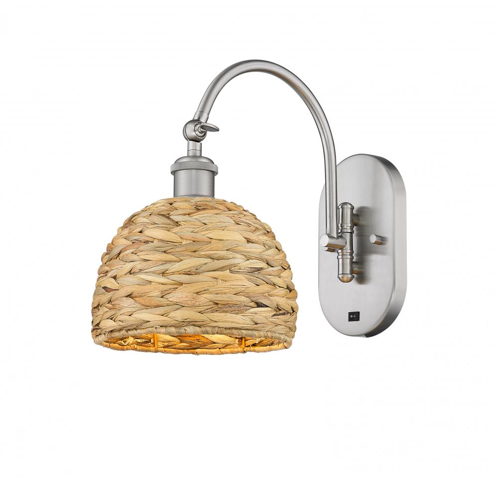 Woven Rattan - 1 Light - 8 inch - Satin Nickel - Adjustable Swing Arm