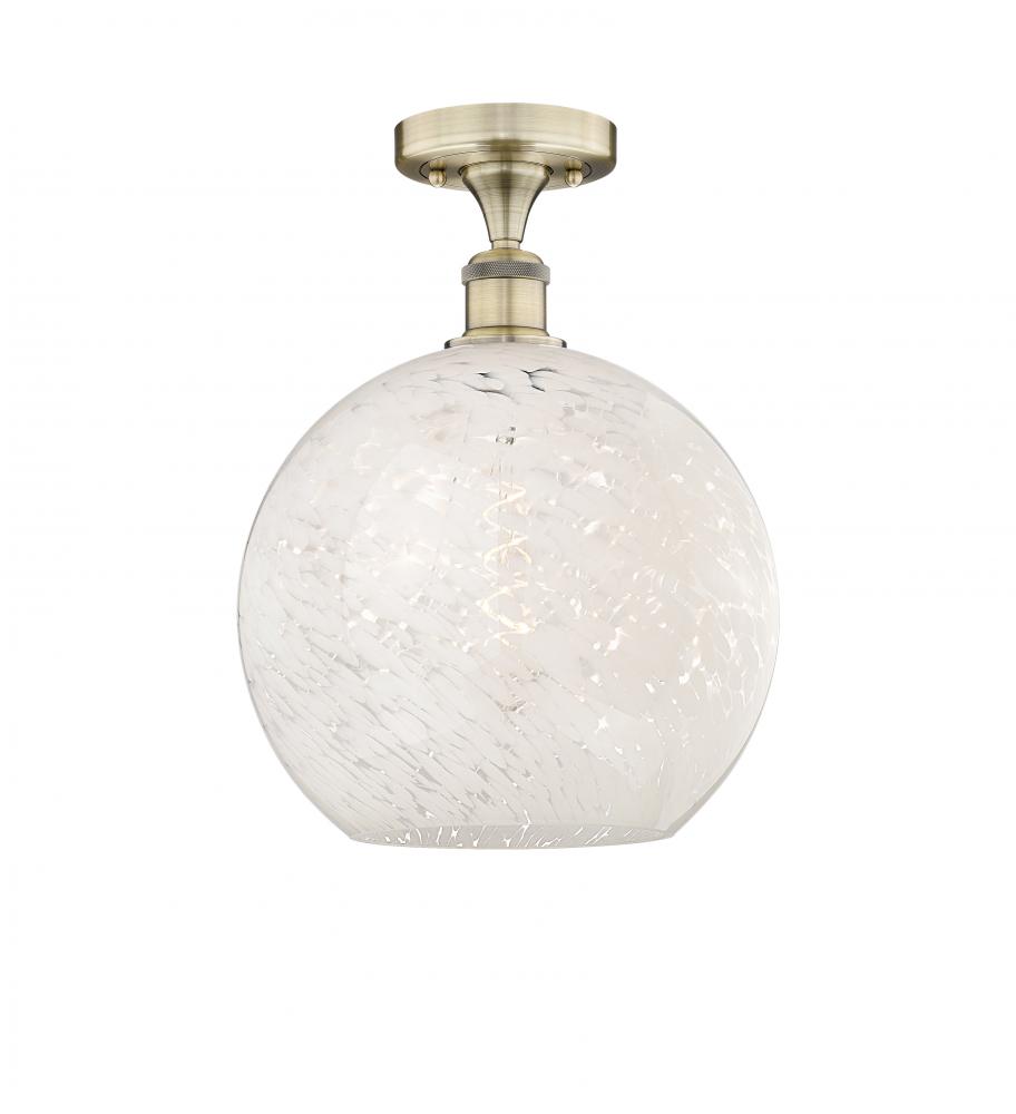 White Mouchette - 1 Light - 12 inch - Antique Brass - Semi-Flush Mount