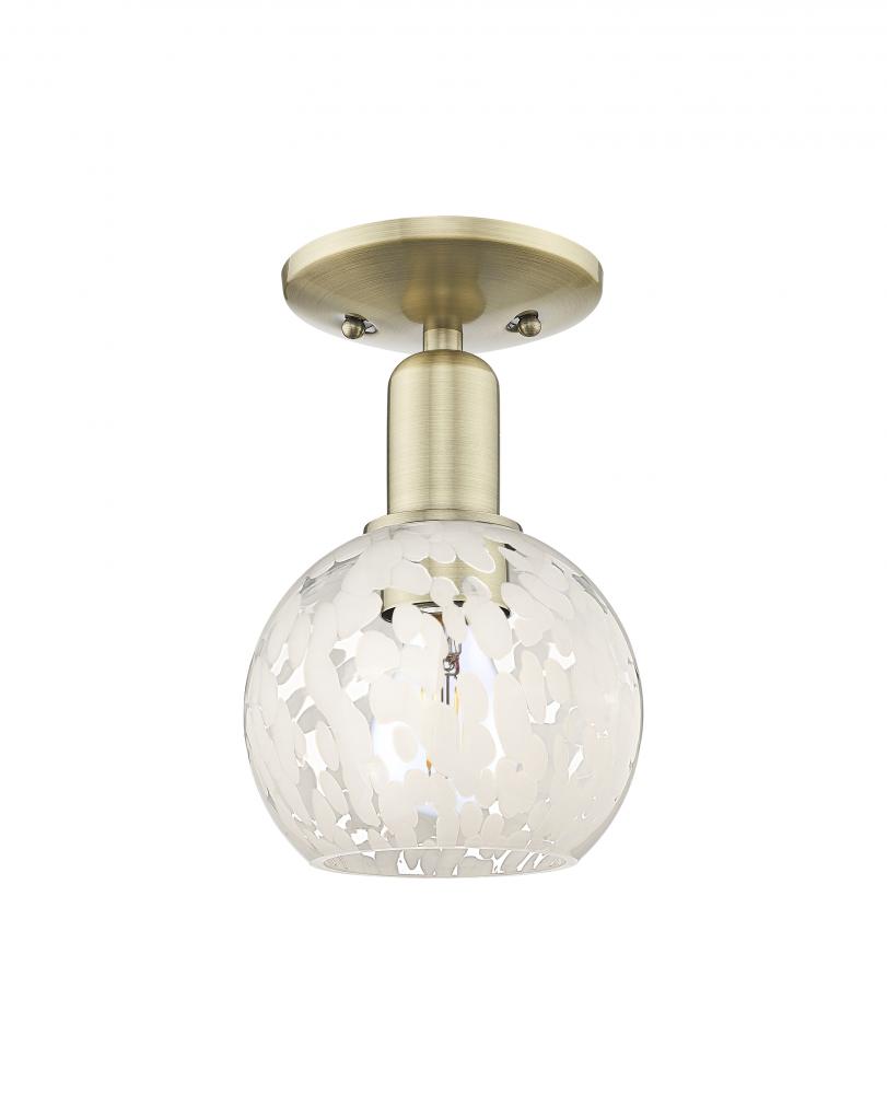 White Mouchette - 1 Light - 6 inch - Antique Brass - Semi-Flush Mount
