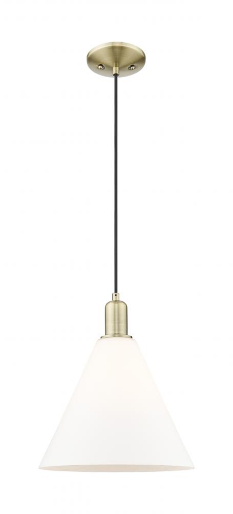 Berkshire Glass - 1 Light - 12 inch - Antique Brass - Cord hung - Mini Pendant