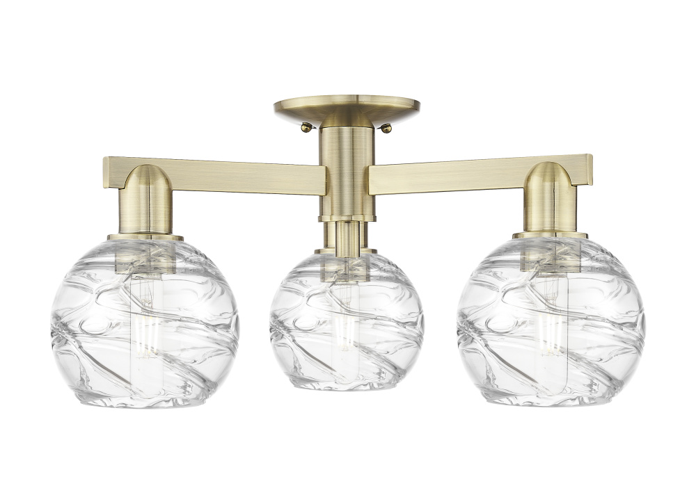 Athens Deco Swirl - 3 Light - 6 inch - Antique Brass - Semi-Flush Mount