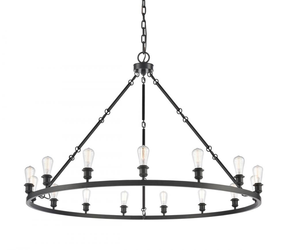 Saloon - 20 Light - 60 inch - Matte Black - Chain Hung - Chandelier