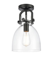 Innovations Lighting 412-1F-BK-8CL - Newton Bell - 1 Light - 8 inch - Matte Black - Semi-Flush Mount