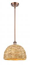 Innovations Lighting 516-1S-AC-RBD-12-NAT - Woven Rattan - 1 Light - 12 inch - Antique Copper - Mini Pendant