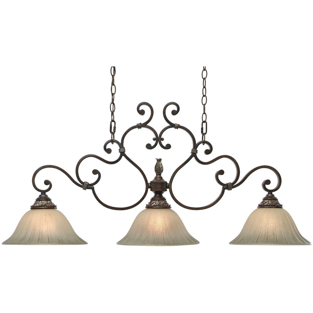 Three Light New World Bronze Fleur De Lille Glass Island Light