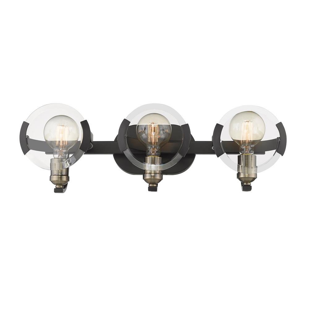 Amari 3 Light Bath Vanity in Matte Black with Aged Brass Accents