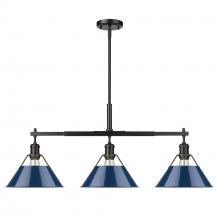 Golden 3306-LP BLK-NVY - Orwell BLK 3 Light Linear Pendant in Matte Black with Matte Navy shades