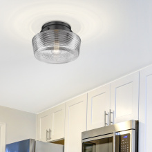 Golden 3415-FM BLK-CLR - Wry Lighting Holloway 1-light Flush Mount in Matte Black