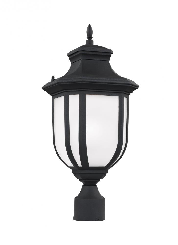 Childress traditional 1-light LED outdoor exterior post lantern in black finish with satin etched gl