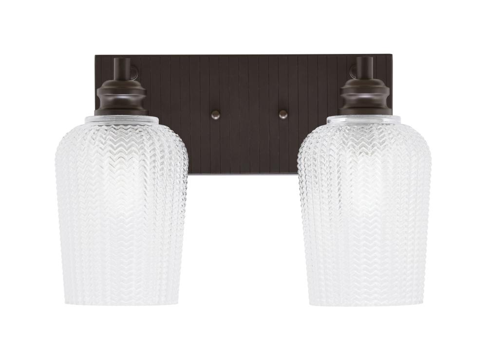 Edge 2 Light Bath Bar, Espresso Finish, 5" Clear Textured Glass