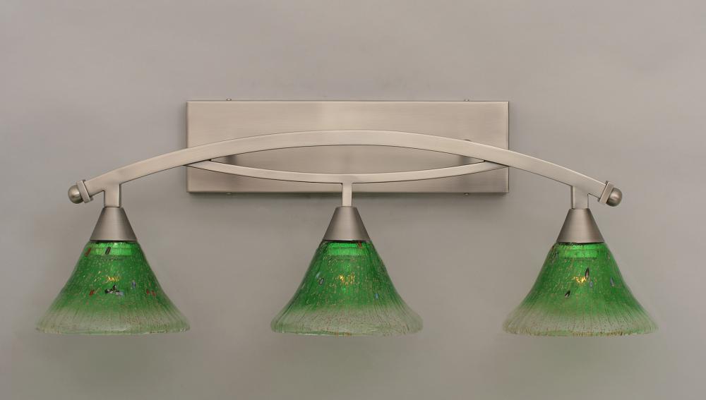 Three Light Brushed Nickel Kiwi Green Crystal Glass Vanity