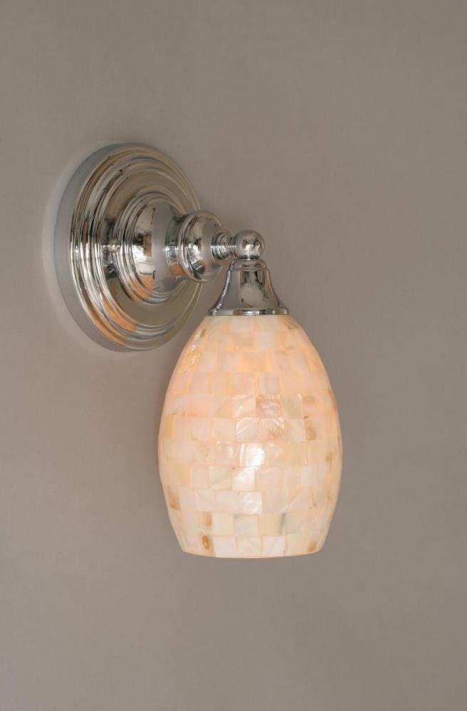 One Light Chrome Seashell Glass Wall Light