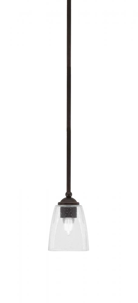 Zilo Stem Hung Mini Pendant, Dark Granite Finish, 4.5" Square Clear Bubble Glass