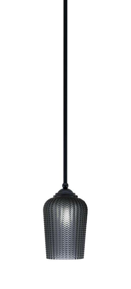 Zilo Stem Mini Pendant, Matte Black Finish, 5" Smoke Textured Glass