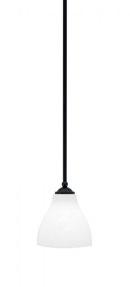 Zilo Stem Mini Pendant, Matte Black Finish, 6.25" White Marble Glass