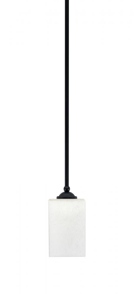 Zilo Stem Mini Pendant, Matte Black Finish, 4" Square White Muslin Glass