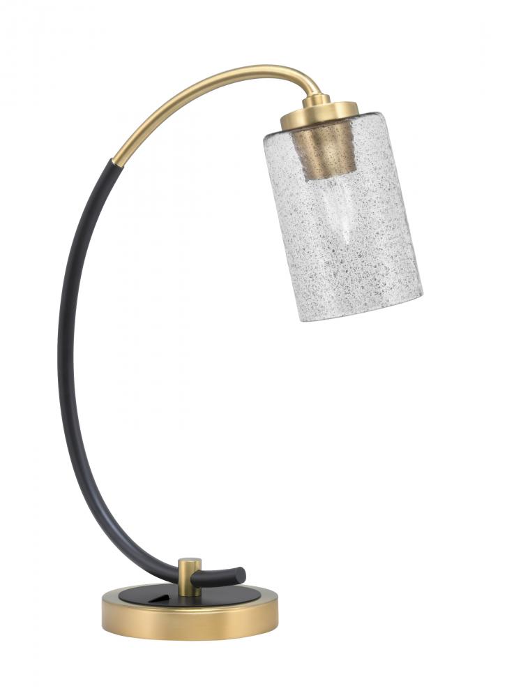 Desk Lamp, Matte Black & New Age Brass Finish, 4" Smoke Bubble Glass