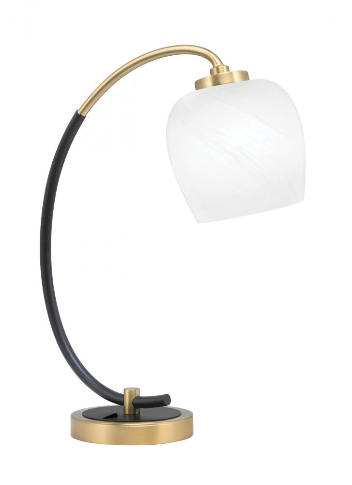 Desk Lamp, Matte Black & New Age Brass Finish, 6" White Marble Glass