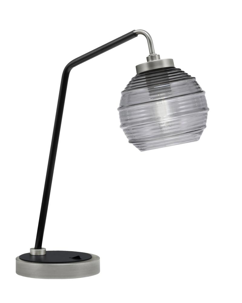 Desk Lamp, Graphite & Matte Black Finish, 6" Smoke Ribbed Glass