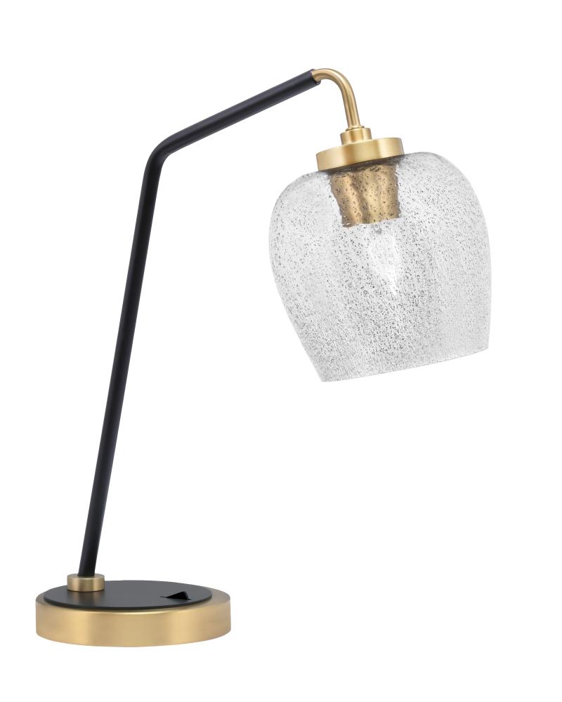Desk Lamp, Matte Black & New Age Brass Finish, 6" Smoke Bubble Glass