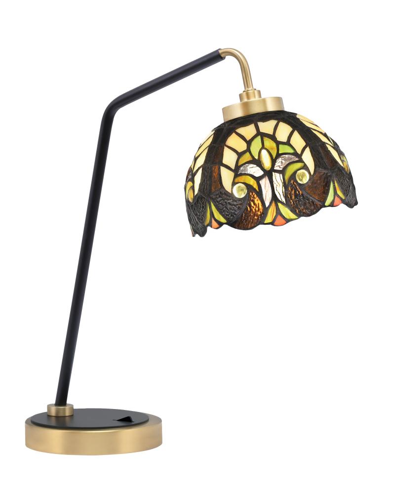 Desk Lamp, Matte Black & New Age Brass Finish, 7" Ivory Cypress Art Glass