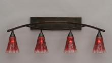 Toltec Company 174-BC-726 - Four Light Black Copper Raspberry Crystal Glass Vanity