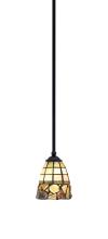 Toltec Company 560-MB-9735 - Zilo Stem Mini Pendant, Matte Black Finish, 7" Cobblestone Art Glass