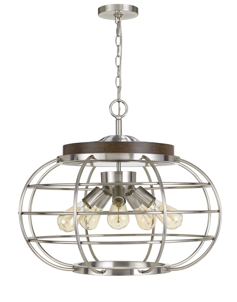 21.75" Height Metal Chandelier in Brushed Steel Wood Finish