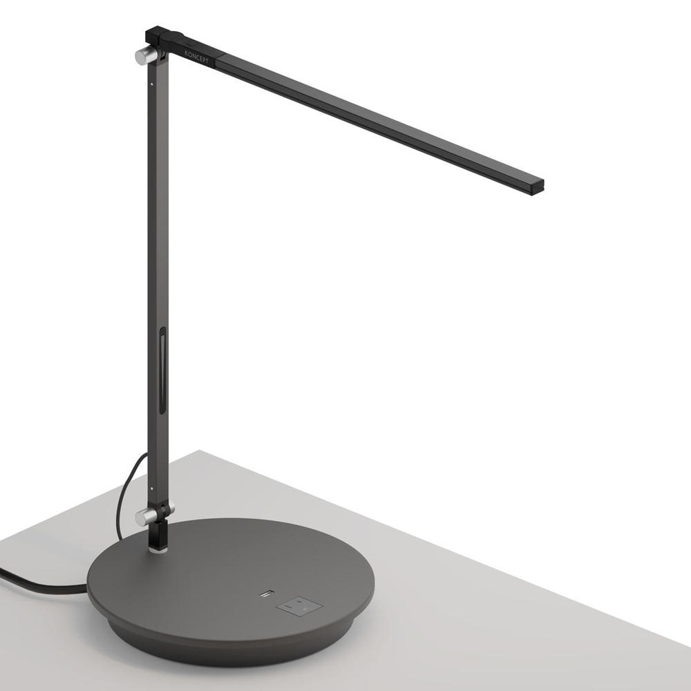 Z-Bar Solo Desk Lamp with power base (USB and AC outlets) (Cool Light; Metallic Black)