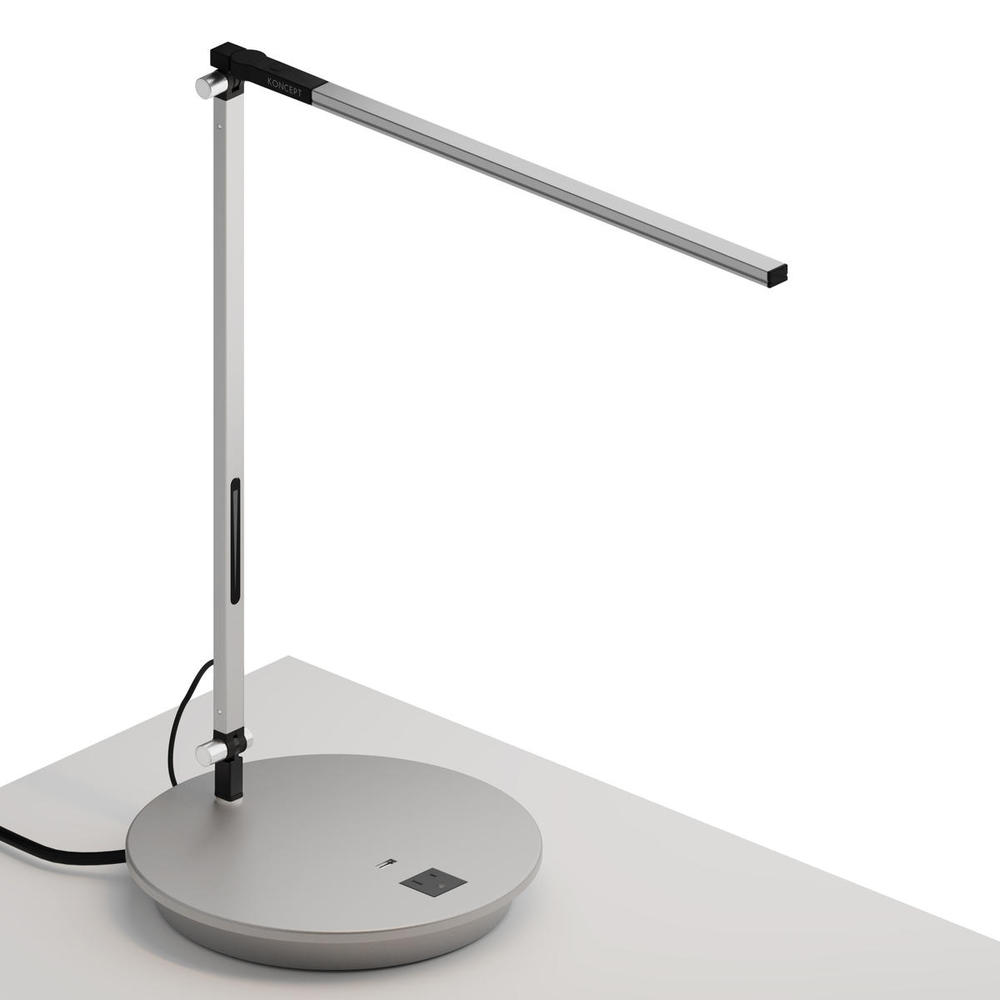 Z-Bar Solo Desk Lamp with power base (USB and AC outlets) (Cool Light; Silver)