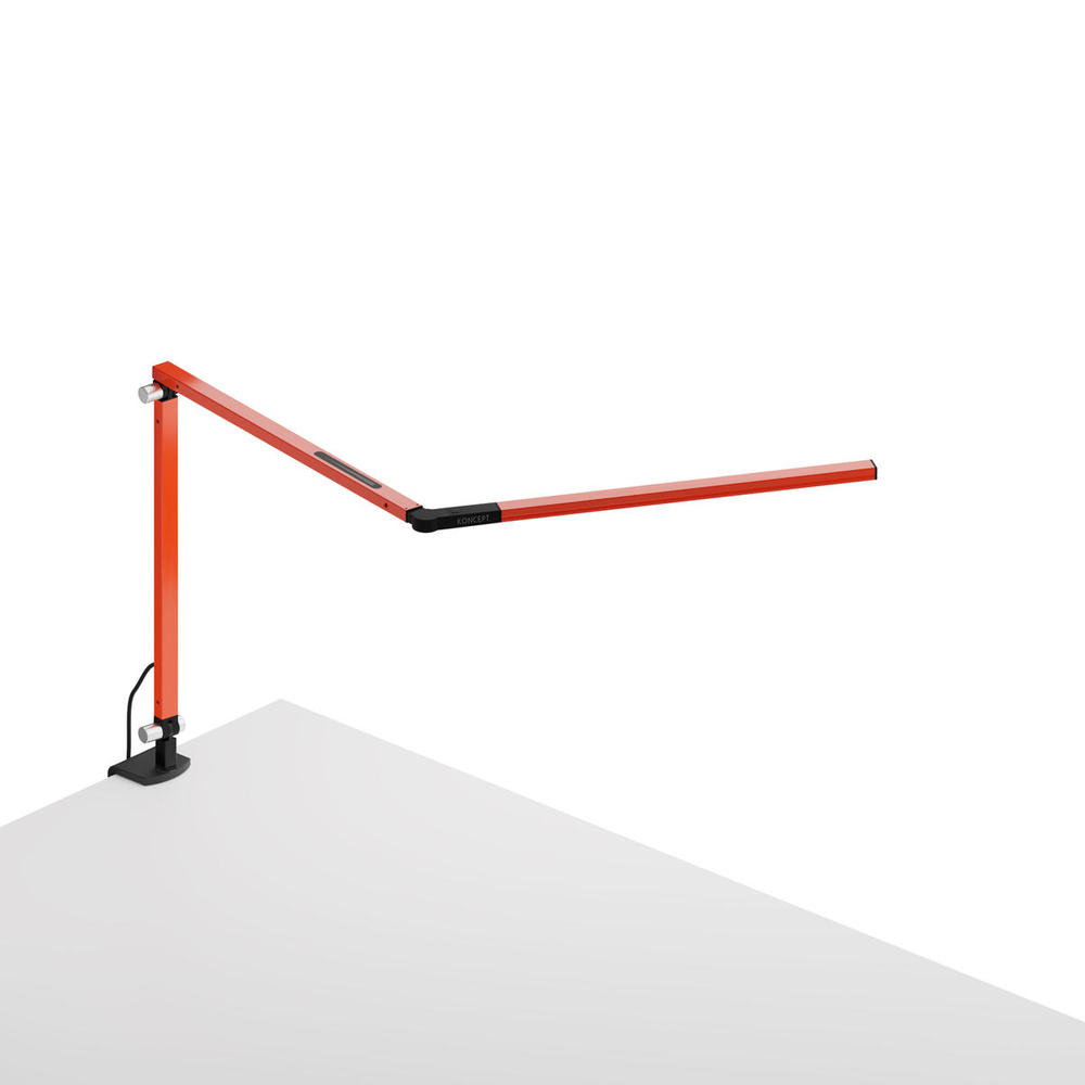 Z-Bar mini Desk Lamp with Metallic Black two-piece desk clamp (Warm Light; Orange)
