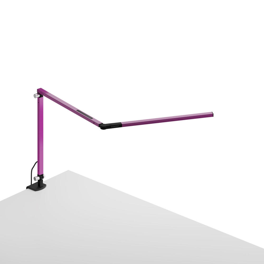 Z-Bar mini Desk Lamp with Metallic Black two-piece desk clamp (Warm Light; Purple)