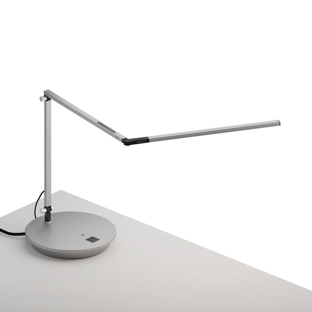 Z-Bar slim Desk Lamp with power base (USB and AC outlets) (Cool Light; Silver)
