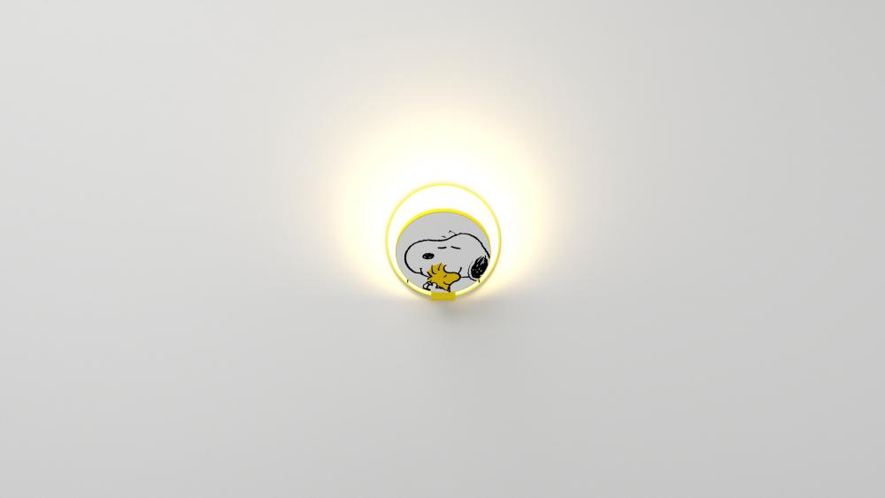 Peanuts® Gravy Wall Sconce - Matte Bright Yellow body, Snoopy Woodstock plates - Hardwire