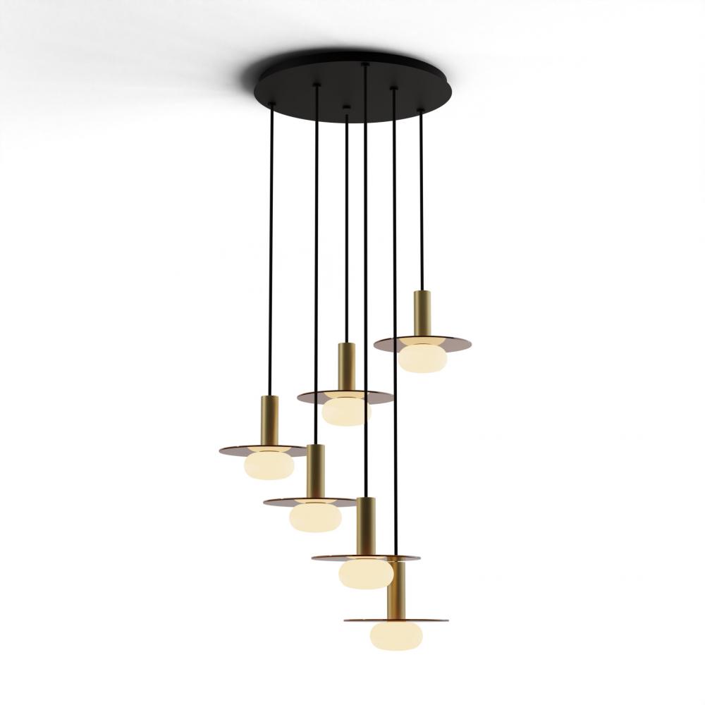 Combi Pendant 6" Circular 6 Combo Brass with Matte Black Canopy