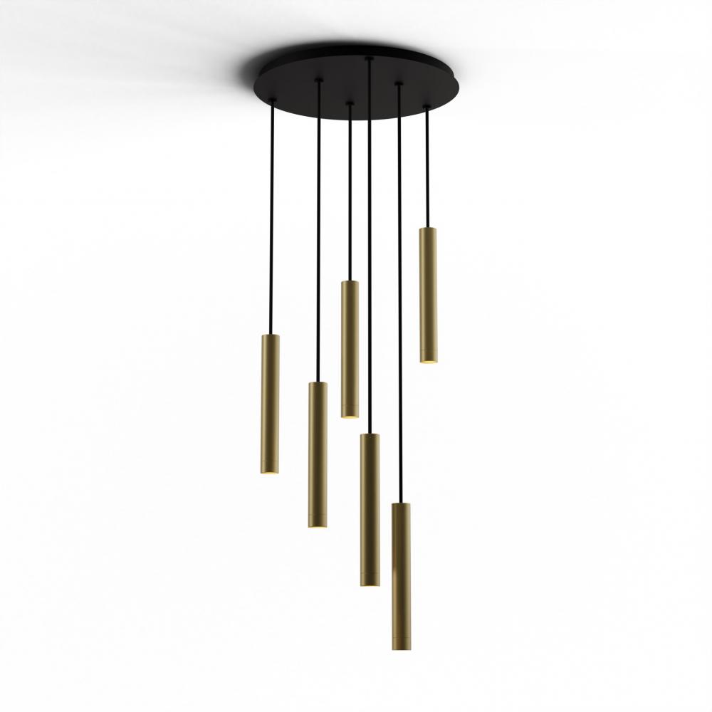 Combi Pendant 12" Circular 6 Combo Brass with Matte Black Canopy, Suspension / Flush Mount 2-in-