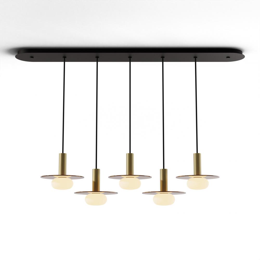 Combi Pendant 6" Linear 5 Combo Brass with Matte Black Canopy
